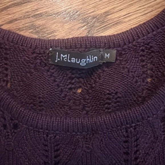 J McLaughlin Burgundy - Plum Eyelet Knit Cotton Sweater Shift Dress Size M - Picture 2 of 8